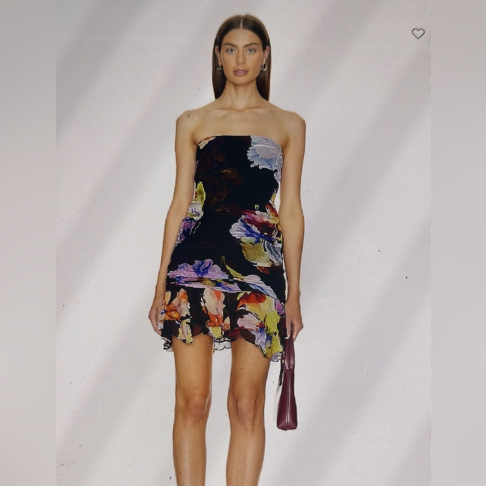 Rococo Sand Strapless Dress with Multicolor Floral Pattern